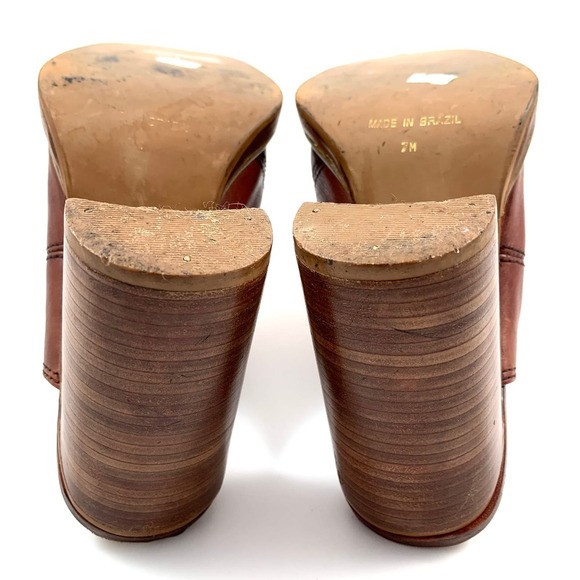 Vintage 90's CANDIE'S patchwork brown leather heeled mules - Picture 8 of 12